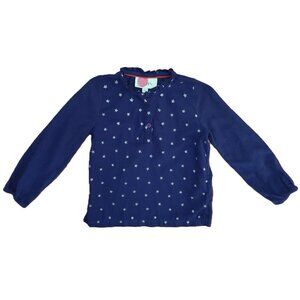 Boden Girls Superstar Ruffle Top Prussian Blue/Silver Stars Size 3-4yrs